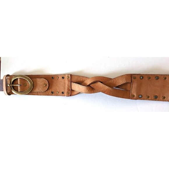 BCBG Maxazria Belt Brown Genuine Leather Wide Narrow Width Brass Buckle Size S - Picture 11 of 16